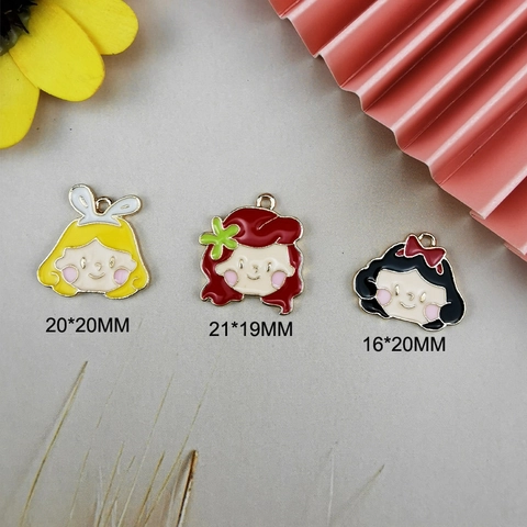 Cartoon Princess Girl Avatar Alloy Enamel Drip Charms For DIY Jewelry Making Korean Style Cute Girl Head Pendants Findings