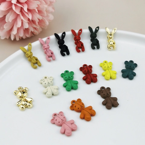 Cartoon Bear Rabbit Alloy Charm Pendants Matte Spray Paint DIY Jewelry Making Accessories For Necklace Bracelet Handmade Decor