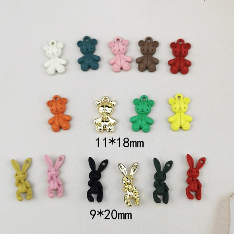 Cartoon Bear Rabbit Alloy Charm Pendants Matte Spray Paint DIY Jewelry Making Accessories For Necklace Bracelet Handmade Decor