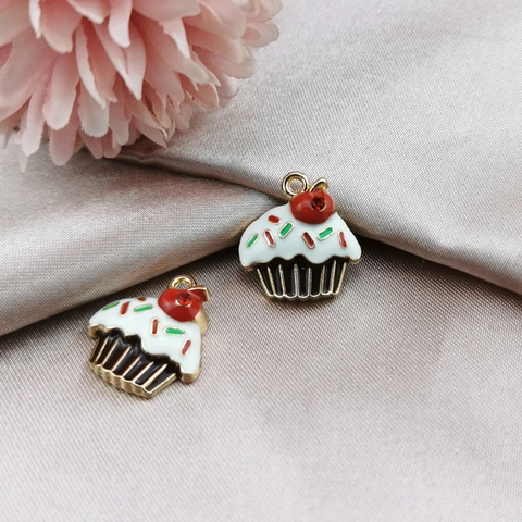 DIY Jewelry Finding Enamel Strawberry Cupcake Pendant Alloy Rhinestone Cake Charm For Earring Necklace Bracelet Making