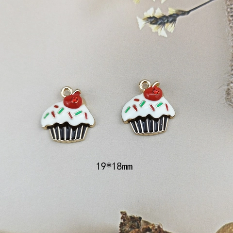 DIY Jewelry Finding Enamel Strawberry Cupcake Pendant Alloy Rhinestone Cake Charm For Earring Necklace Bracelet Making