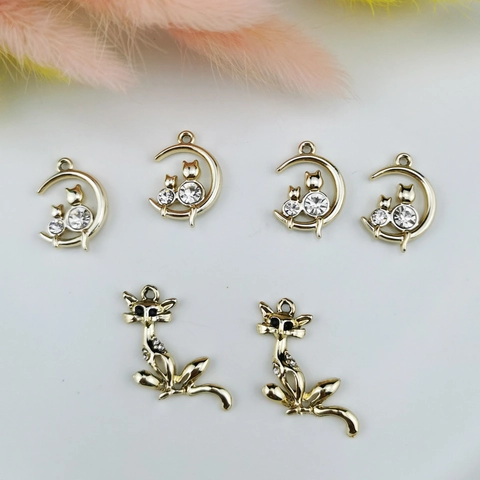 Pendentifs en Alliage de Strass Lune Chat Renard pour la Fabrication de Bijoux Bricolage Boucles d'Oreilles Collier