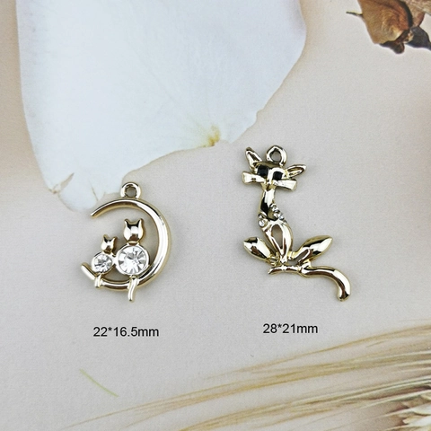 Pendentifs en Alliage de Strass Lune Chat Renard pour la Fabrication de Bijoux Bricolage Boucles d'Oreilles Collier