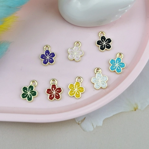 Alloy Drip Oil Five Petal Flower Charms Pendants Korean Style Enamel Floral DIY Jewelry Accessories For Bracelet Necklace