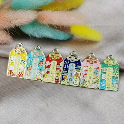 Alloy Omamori Enamel Charms For Jewelry Making Lucky Fortune Blessing Tags Chinese Style Pendant For Necklace DIY Accessories