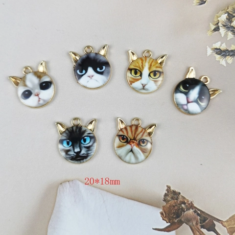Pendentifs en Alliage d'Émail Tête de Chat Réalistes pour la Fabrication de Bijoux DIY Breloques Visage d'Animal