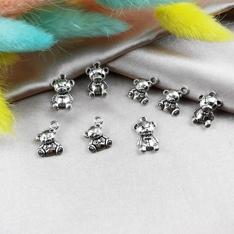 Antique Silver Alloy Bear Charms DIY Jewelry Making Double Sided 3D Teddy Bear Pendants Necklace Bracelet Accessories