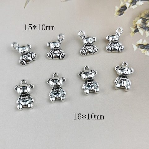 Antique Silver Alloy Bear Charms DIY Jewelry Making Double Sided 3D Teddy Bear Pendants Necklace Bracelet Accessories