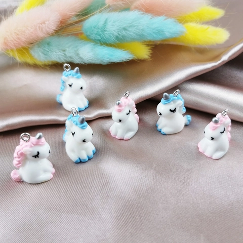 Cute Cartoon Resin Unicorn Pendants Alloy Loops DIY Accessories For Necklace Keychain Handcrafted Material Pink Light Blue