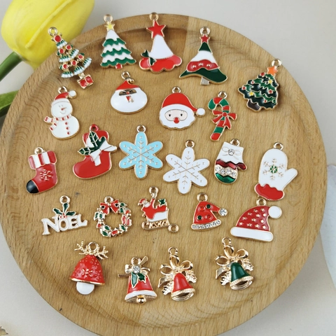 Alloy Enamel Christmas Pendants Christmas Tree Santa Claus Stockings Rhinestone Charms DIY Jewelry Making Holiday Decor