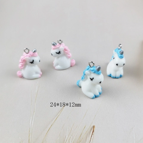 Cute Cartoon Resin Unicorn Pendants Alloy Loops DIY Accessories For Necklace Keychain Handcrafted Material Pink Light Blue