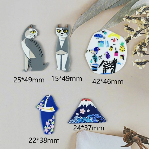 Japanese Ukiyo-e Fuji Mountain Sakura Kimono Cat DIY Jewelry Charms Alloy Enamel Acrylic Pendants Handcrafted Accessories