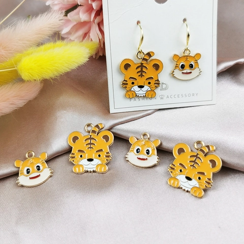 Pendentifs en Alliage d'Émail de Tigre de Dessin Animé Charms d'Huile de Goutte d'Animal pour Fabrication de Bijoux Collier