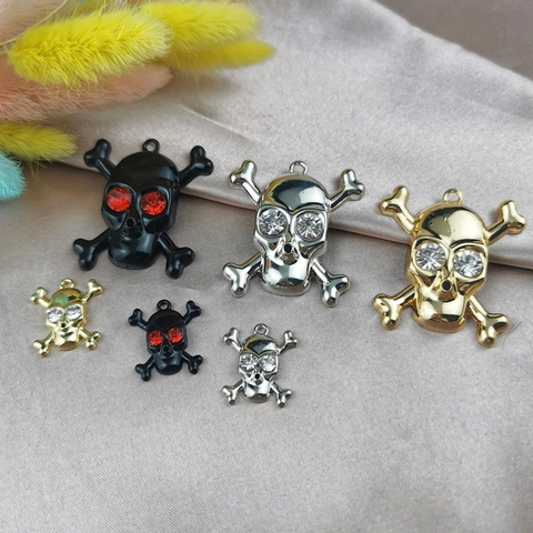 Halloween Skull Crossbones Alloy Pendant Rhinestone Eye DIY Jewelry Making Accessory For Punk Necklace Bracelet (Pendant Only)