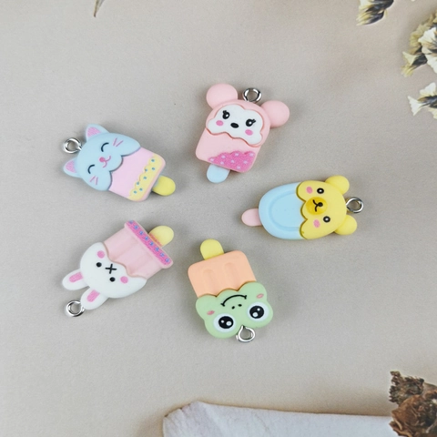 DIY Cartoon Animal Ice Cream Resin Pendants Cute Rabbit Frog Cat Bear Popsicle Charms For Keychain Jewelry Making Craft