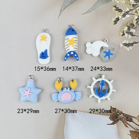 Cartoon Resin Ocean Theme Charms For DIY Jewelry Making Crafts Crab Starfish Fishbone Anchor Slipper Nautical Pendants