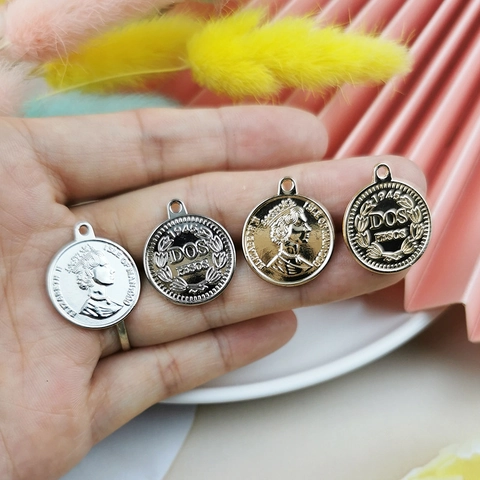 Vintage Elizabeth II Coin Alloy Charms Relief Portrait Pendant For DIY Necklace Bracelet Jewelry Making Accessories Gold Silver