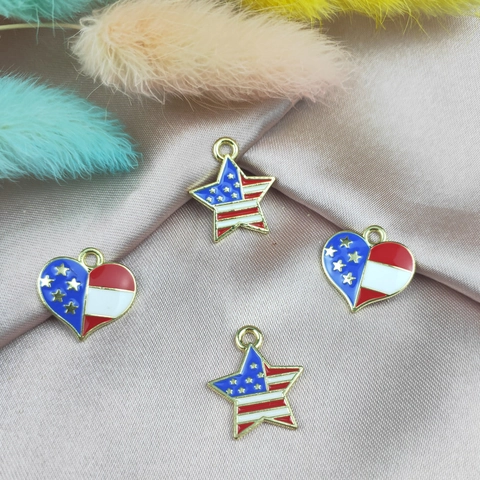 Alloy American Flag Heart Star Pendants Enamel Dripping Oil DIY Earring Making Jewelry Accessories For Women Pendant Only