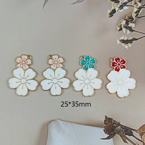 DIY Διπλά Μενταγιόν Άνθη Κερασιάς από Κράμα Σμάλτου Sakura Charms για Σκουλαρίκια Κολιέ Κατασκευή Κοσμημάτων