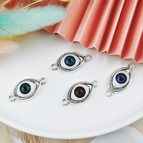 Vintage Alloy Evil Eye Connector Charms Artificial Pearl Detail Double Loop DIY Earring Necklace Jewelry Making Findings