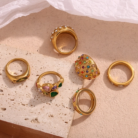 Zirkon Ring Edelstahl 18K Vergoldet Herz Marquise Zirkon Geometrische Dome Ringe Für Frauen Vintage Modeschmuck