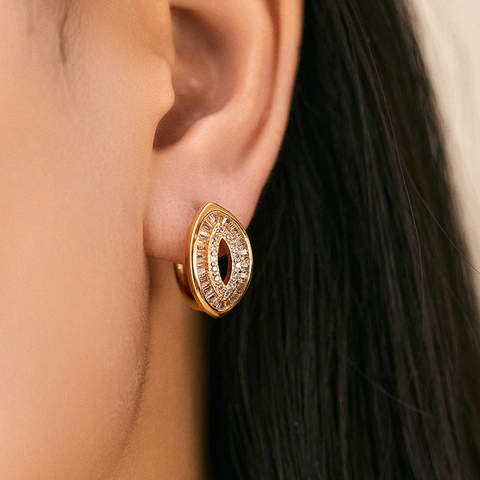 18K Gold Plated Copper Zirconia Huggie Earrings Irregular Oval Marquise Shape Rhinestone Hoop Earrings For Women Jewelry