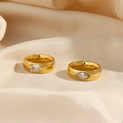 Edelstahl Ring 18 Karat Vergoldet Zirkonia Eingelegt Geometrisch Quadratisch Marquise Minimalistischer Modeschmuck Für Damen