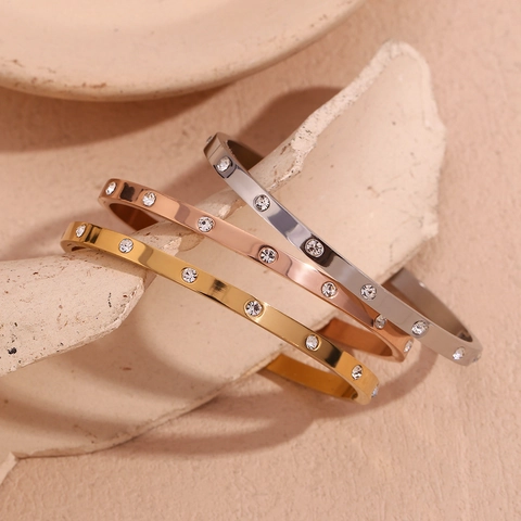 Minimalistische Armband Roestvrij Staal 18K Verguld Met Ronde Zirkonia Elegant Mode Sieraden Voor Dames