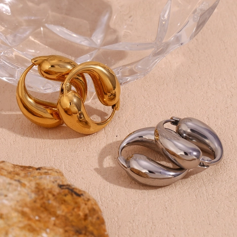 Chunky Teardrop Hoop Earrings 316L Stainless Steel 18K Gold Plated Smooth Water Drop Geometric Jewelry For Women