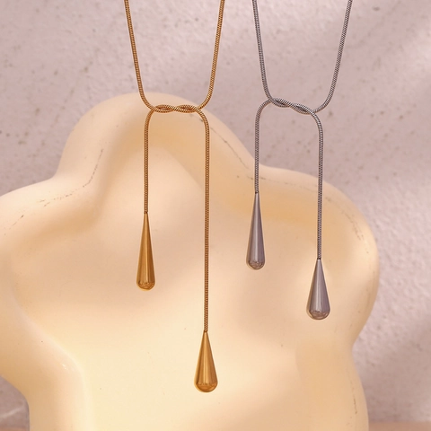 Edelstahl 18K Vergoldet Wassertropfen Anhänger Lange Schlangenknochenkette Halskette Für Damen Minimalistisch Mode Personalisiert Y-Form Vielseitiger Schmuck