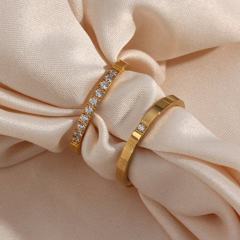 Luxe 18K Vergulde Roestvrij Stalen Zirconia Ring Voor Vrouwen Elegante Pave Zirconia Solitair Vingerring Mode Sieraden Cadeau