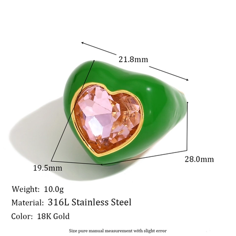 Edelstahl Emaille Herz Ring Für Damen 18K Vergoldet Strass Bunte Tropföl Klobige Statement Ring Valentinstag Schmuck Geschenk