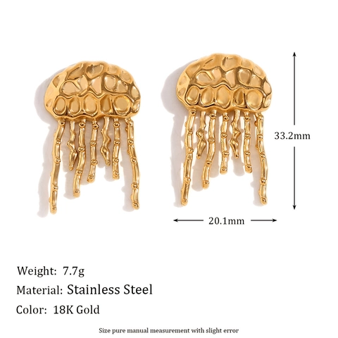 Vintage Stainless Steel Creative Snail Flower Jellyfish Tassel Stud Earrings For Women Gold Silver Rhinestone Fashion Jewelry