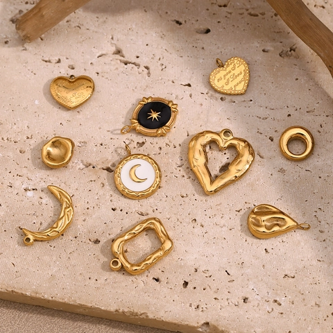 DIY Μενταγιόν Επιχρυσωμένο 18K Ανοξείδωτο Ατσάλι Καρδιά Φεγγάρι Γεωμετρική Υφή Vintage Κατασκευή Κοσμημάτων
