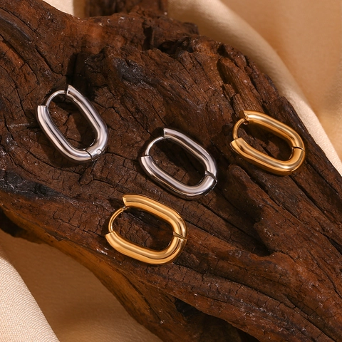 Boucles d'Oreilles Créoles Minimalistes en Acier Inoxydable pour Femmes Plaqué Or 18K Géométrique en Forme de U Bijoux
