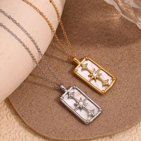 Roestvrijstalen Noordster Tarotkaart Hanger Ketting Voor Dames 18K Verguld Kunstparelmoer Zirkoon Inlay Elegant