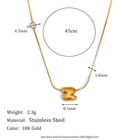 18K Gold Plated Stainless Steel Bubble Alphabet Necklace For Women Trendy Personalized Puffy Letter Rhinestone Pendant Necklace Jewelry