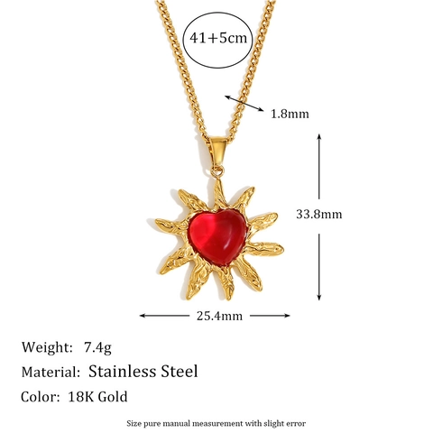 Vintage Stainless Steel 18K Gold Plated Heart Flower Pendant Necklace For Women Artificial Pearl Rhinestone Agate Gift