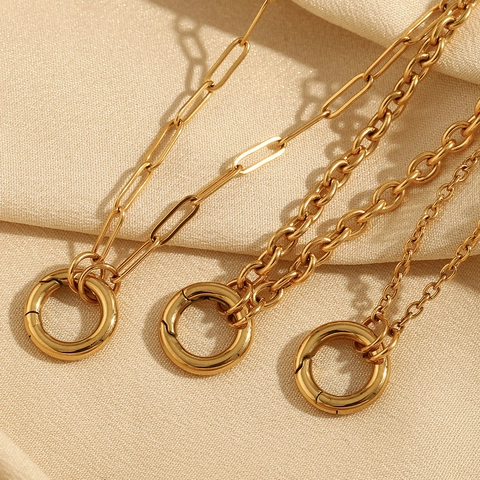 Minimalist 18K Gold Plated Stainless Steel Necklace Round Spring Clasp Geometric Chain Jewelry For Women High End DIY