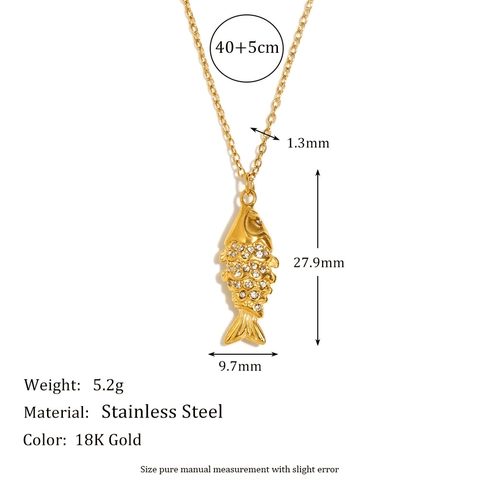Stainless Steel Pave Rhinestone Koi Fish Pendant Necklace And Hoop Earrings Set Gold Silver Plated Animal Jewelry For Women