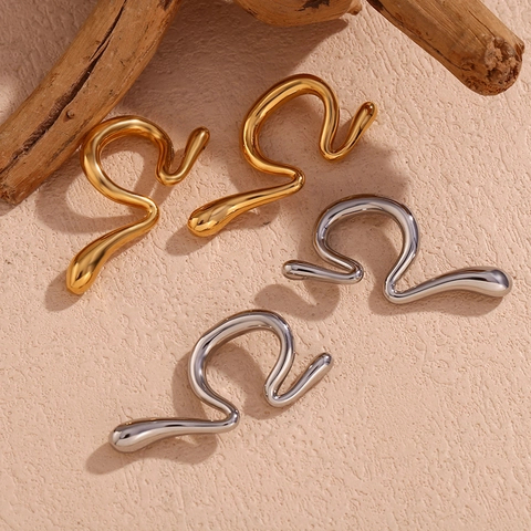 Minimalist Irregular Liquid Metal Wave Ear Clips For Women Stainless Steel 18K Gold Plated Non Pierced Geometric Jewelry