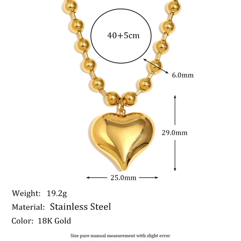 Collar con Colgante de Corazón Inflado de Acero Inoxidable Chapado en Oro para Mujer Joyería Minimalista Dulce Regalo