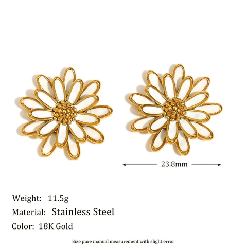 Edelstahl Gänseblümchen Ohrstecker Für Damen Weiß Emaille Blume Schmuck 18K Gold Silber Plattiert Elegant Blumen Ohrringe