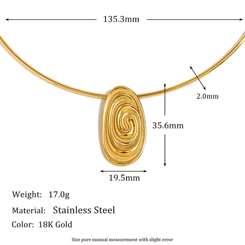 French Vintage Spiral Snail Fossil Texture Stainless Steel 18K Gold Plated Geometric Torque Necklace Earrings Open Ring For Women Jewelry