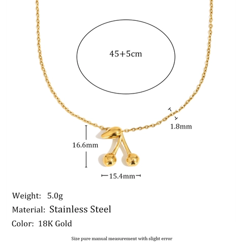 Stainless Steel 18K Gold Plated Small Cherry Pendant Necklace And Stud Earrings For Women Fashion Commute Fruit Jewelry