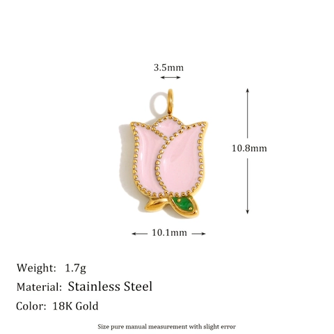 Edelstahl 18K Vergoldet Blume Biene Anhänger DIY Schmuckherstellung Vintage Tulpe Kirschblüte Emaille Charms Für Damen