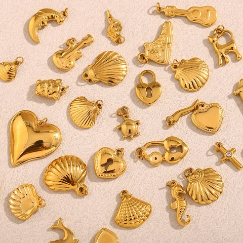 Pendants Charms Stainless Steel 18K Gold Plated DIY Jewelry Accessories Heart Shell Guitar Animal Shapes For Women
