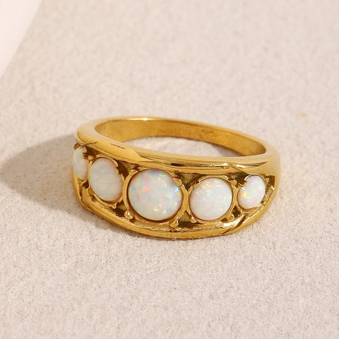 Anello Opale Vintage Placcato Oro 18K Acciaio Inossidabile Gioielli Per Donna Stile Francese Elegante Moda
