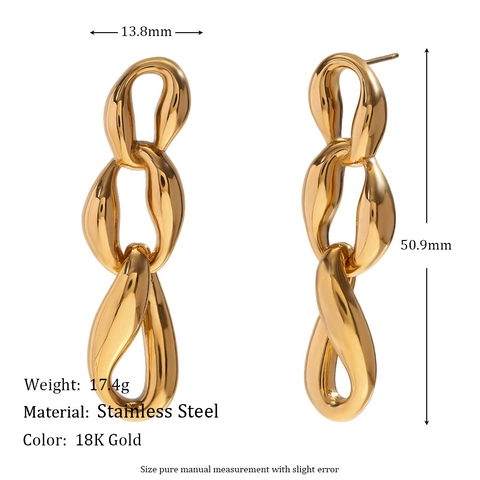 Übertriebene Edelstahl Kette Ohrringe Unregelmäßige Drei Verbundene Schlaufen Gold Silber Plattiert Modeschmuck Damen