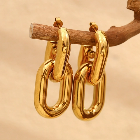 Holle Ketting Link Oorknopjes Roestvrij Staal 18K Verguld Geometrisch Ovaal In elkaar Grijpende Sieraden Vrouwen Design